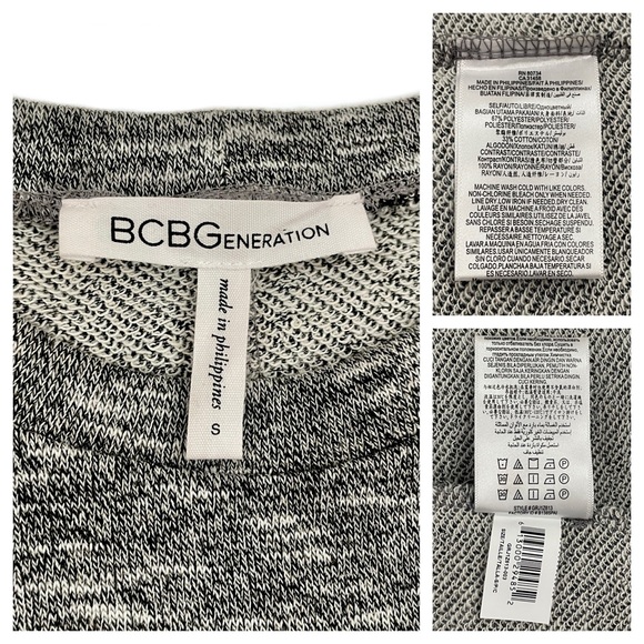 BCBGENERATION Heather Gray & White Mixed Media Long Sleeve Ruffle Cuff Blouse - Picture 4 of 12